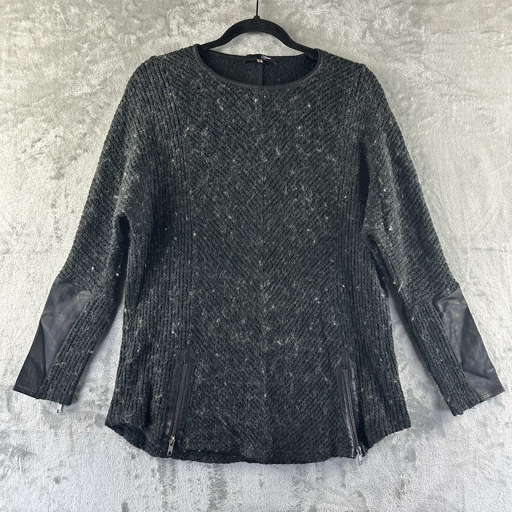 Sugar Lips Sweater Women's XS Gray Faux Leather & Zipper Detail